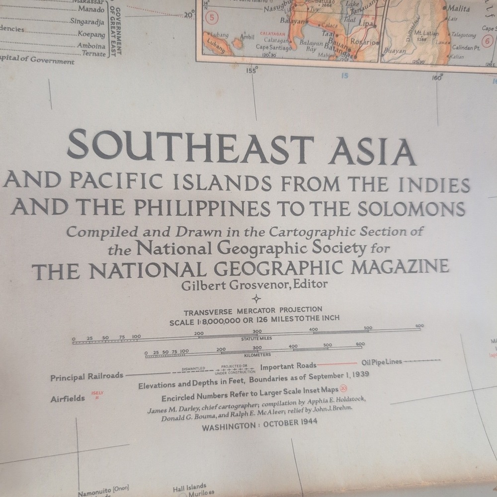 Vintage 1944 National Geographic Map Southeast Asia Pacific Islands WWII 40x26 - Picture 2 of 2